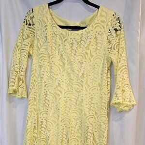 Rabbit Design 3/4 Bell Sleeve Abstract Lace Fit & Flare Dress 10 Yellow